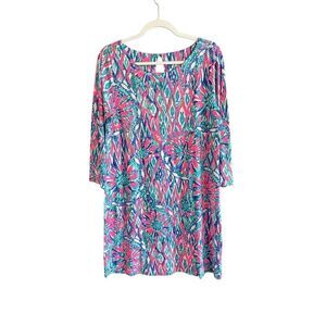 Lilly Pulitzer Bay Womens Tiki Pink Shake It Up 3/4 Sleeve Mini Dress Size Large